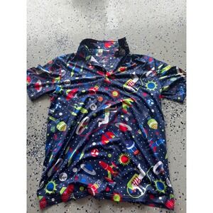 Proud 90 Golf Polo Shirt Space Print Short Sleeve Golf‎ is Fun L